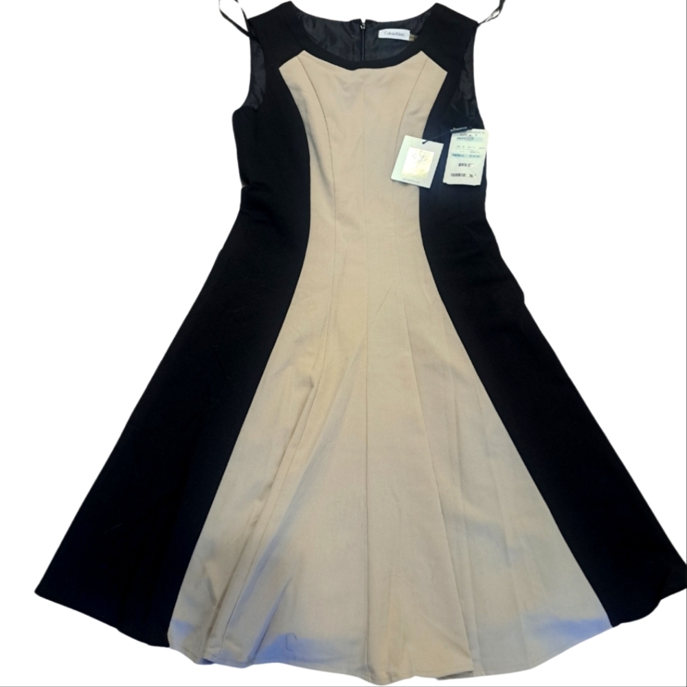 Calvin Klein Cream A-Line Midi Dress Sleeveless